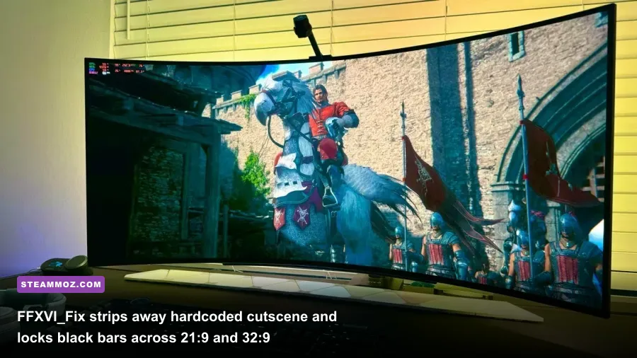 Ultrawide gameplay view of Clive standing in Valisthea without black letterbox borders