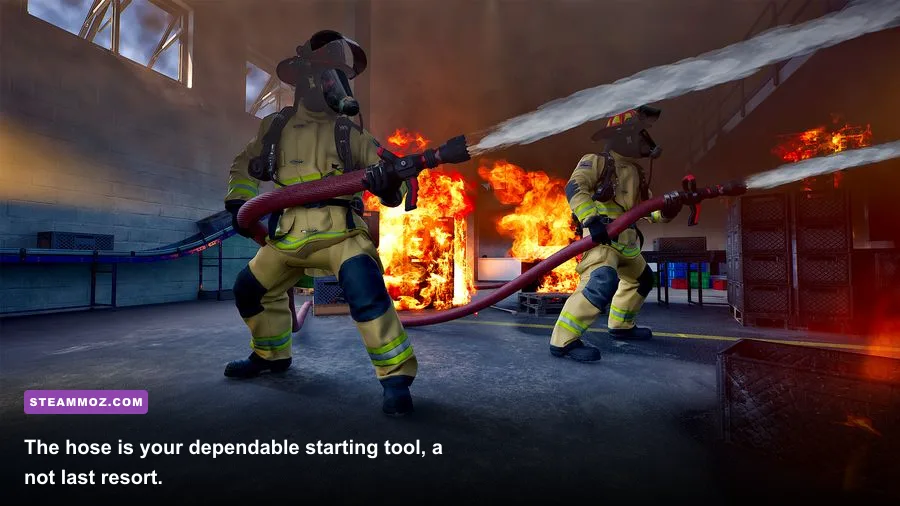 Firefighting Simulator Ignite beginner firefighter using a hose inside a burning building