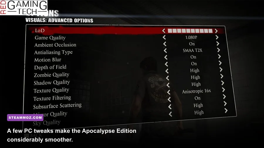 Dead Rising 3 PC graphics settings menu showing resolution and quality options