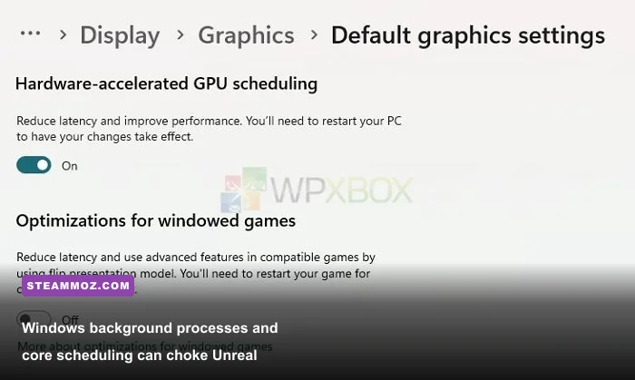 Windows 11 Graphics Settings menu highlighting Hardware-Accelerated GPU Scheduling