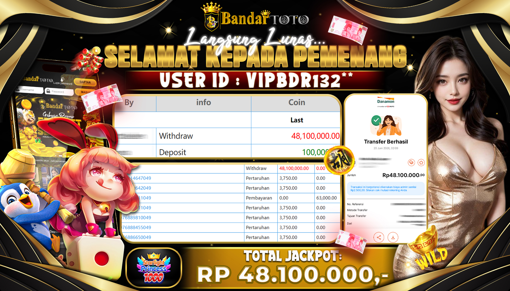 BANDARTOTO JACKPOT PP-STARLIGHT PRINCESS 1000  48,1 JUTA DIBAYAR LUNAS,-