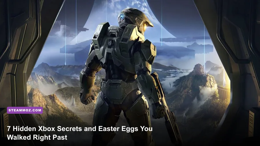 Master Chief standing on a cliffside overlooking Zeta Halo looking for hidden secrets