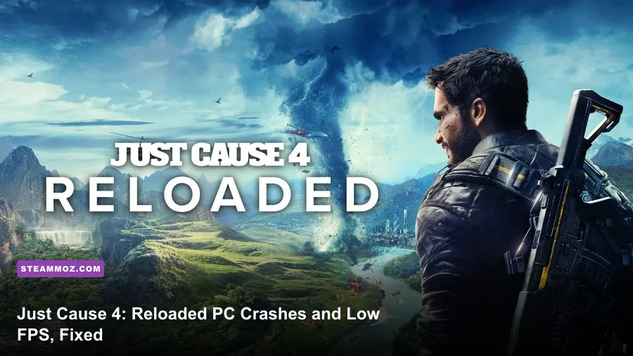 Rico Rodriguez flying through a storm in Just Cause 4 Reloaded on PC