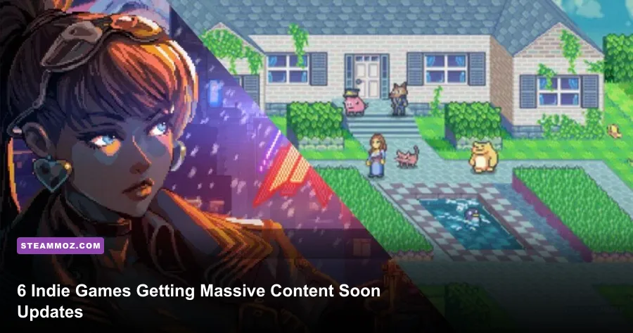 Collage of upcoming indie game content updates for 2025
