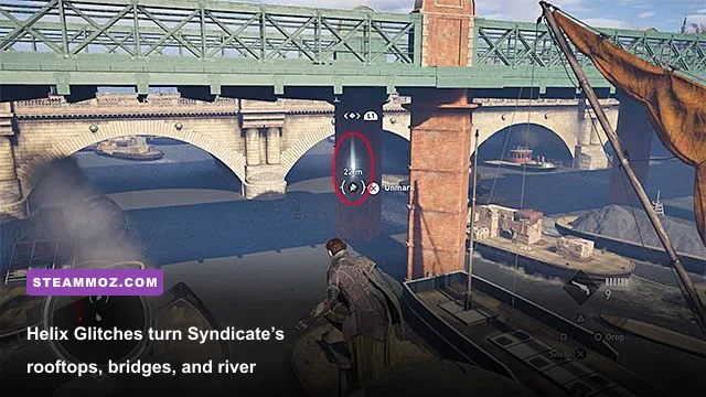 A Helix Glitch collectible floating above the Thames in Assassin's Creed Syndicate