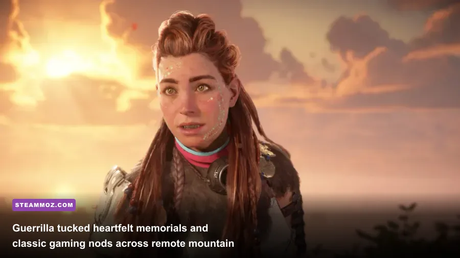 Secret developer memorial campfire hidden atop a mountain cliff in Horizon Forbidden West