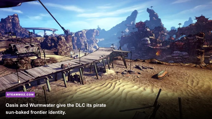 Borderlands 2 Oasis and Wurmwater desert landscape from Captain Scarlett DLC