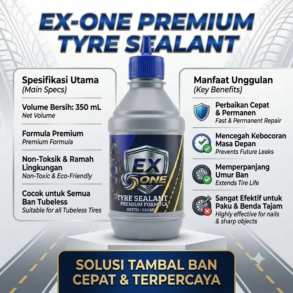 CAIRAN BAN TUBELESS, PENAMBAL BAN MOTOR DAN MOBIL MERK EX-ONE , X-1 TIRE ISI 350Ml - Gambar 4