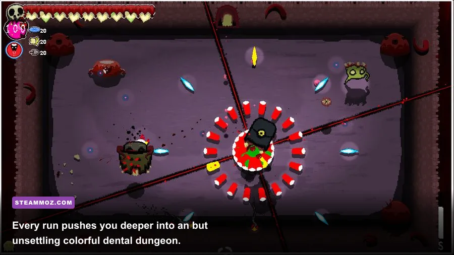 Cavity Busters tooth-themed dungeon biome with hostile enemies
