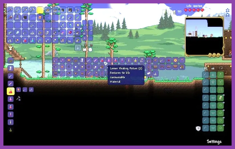 Terraria inventory showing maximum buff potions for Moon Lord