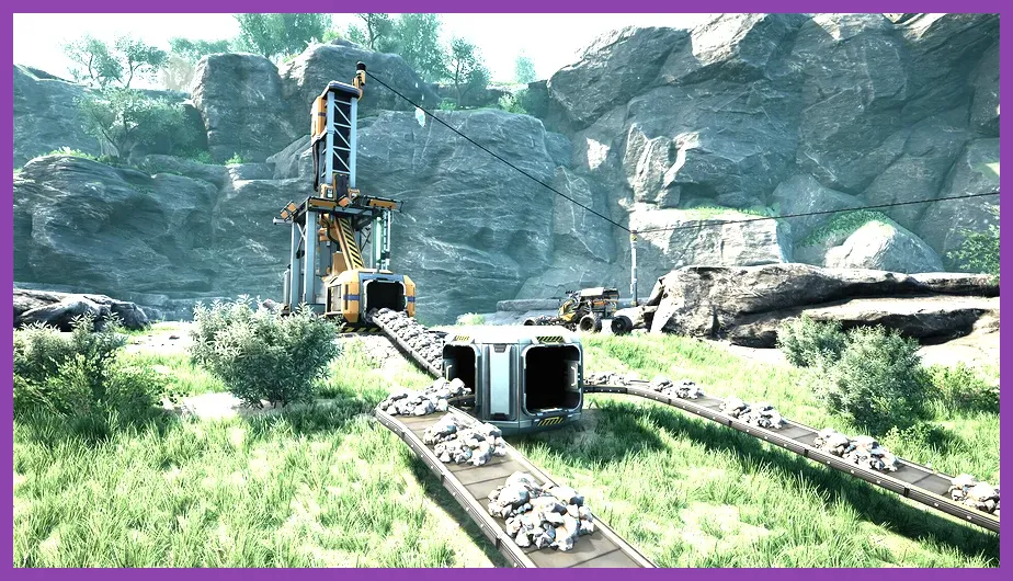 Satisfactory Grass Fields starting area with HUB and Miner Mk.1