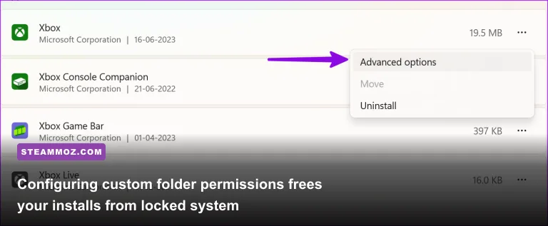 Changing default installation folder settings inside the Windows Xbox app