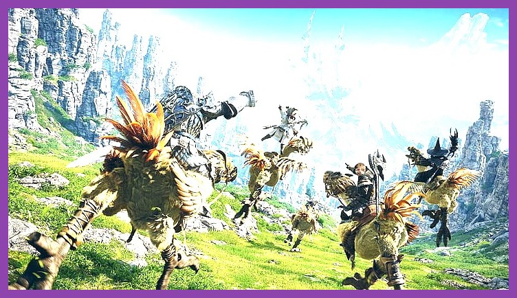 Final Fantasy XIV vibrant cityscape with player character