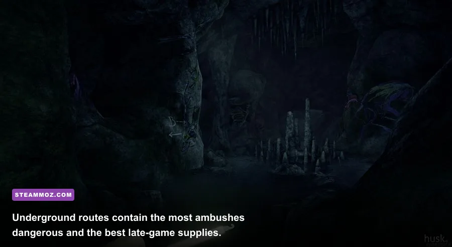 The dark underground mine area in Husk