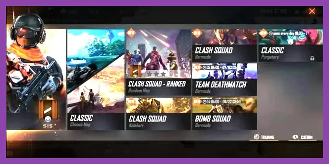 Garena Free Fire match mode selection screen