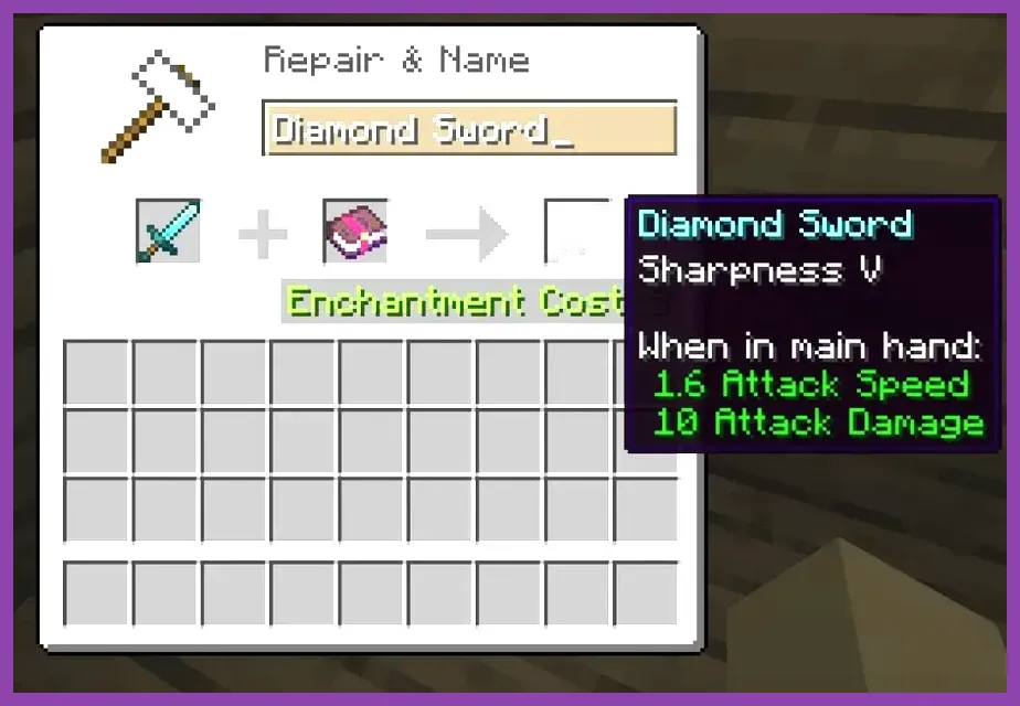 Minecraft Netherite sword enchanted with Sharpness V and Looting III in a survival world