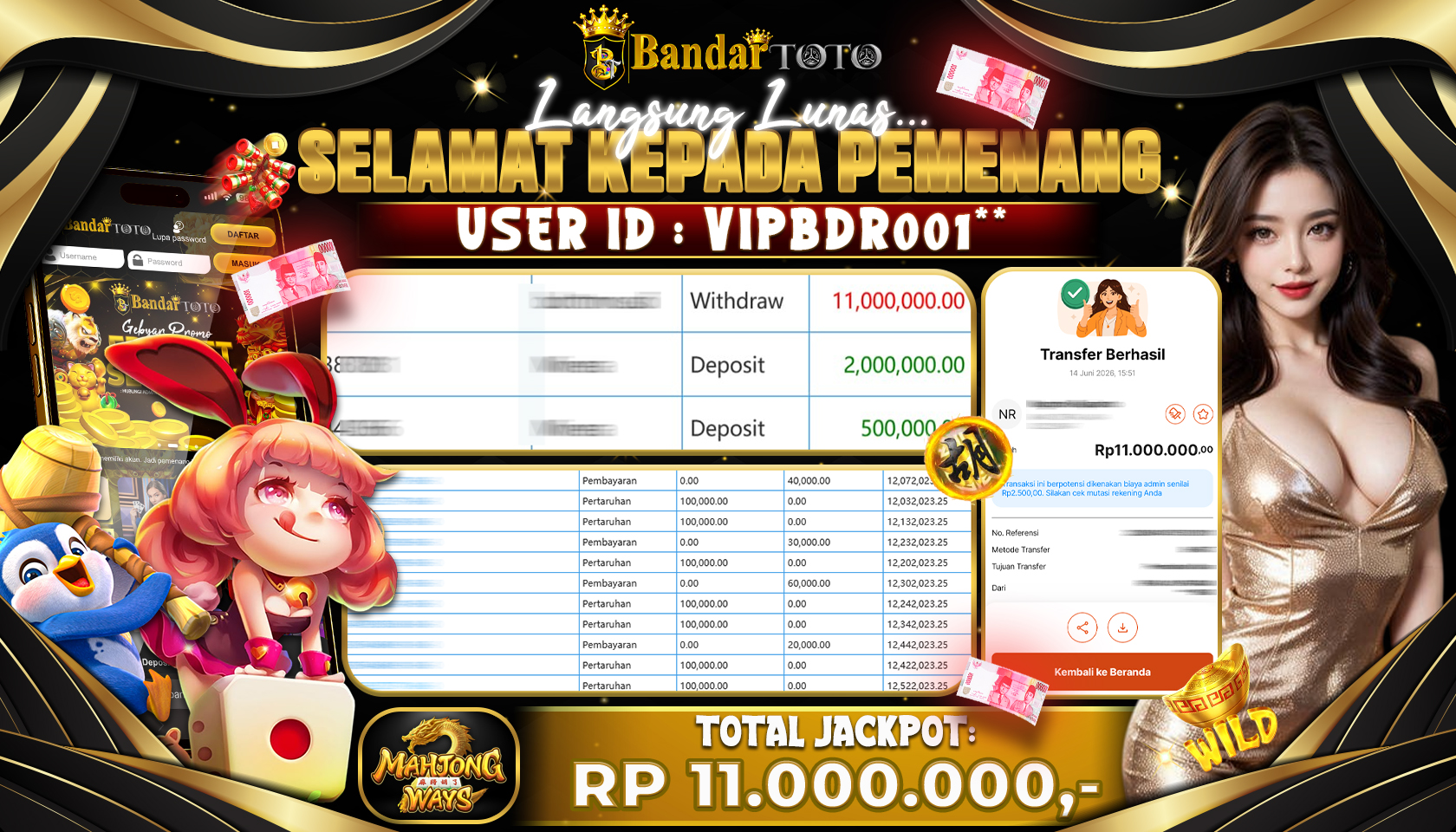 BANDARTOTO JACKPOT PG-MAHJONG WAYS 11 JUTA DIBAYAR LUNAS,-