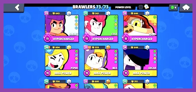 Brawl Stars brawler roster and selection interface