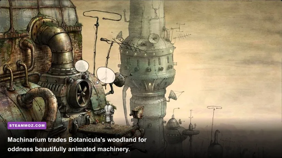Machinarium robot solving a puzzle in the mechanical city