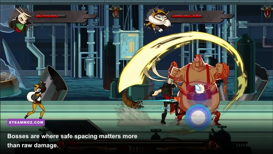 Dusty Revenge Co-op Edition boss fight with Dusty and co-op partner