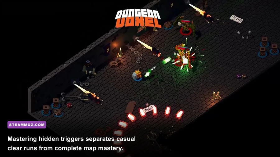 A player standing before a glowing golden vault door in a PC indie dungeon crawler