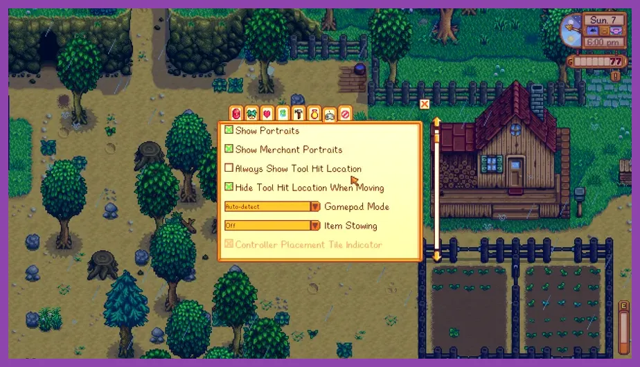 Stardew Valley in-game options menu showing graphics choices