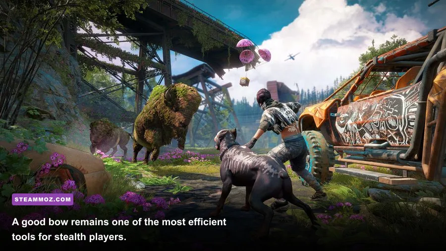 Far Cry New Dawn Compound Bow used for stealth outpost clearing