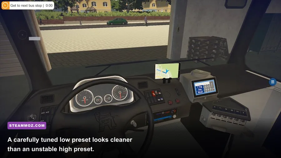 Bus Simulator 16 running smoothly on a low-end gaming PC at reduced graphics settings