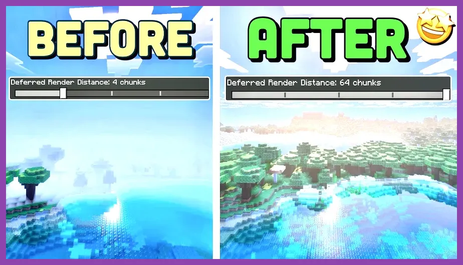 Minecraft PE video settings menu detailing render distance chunks and graphics options