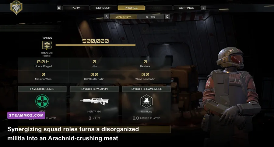 Trooper class customization and weapon loadouts screen
