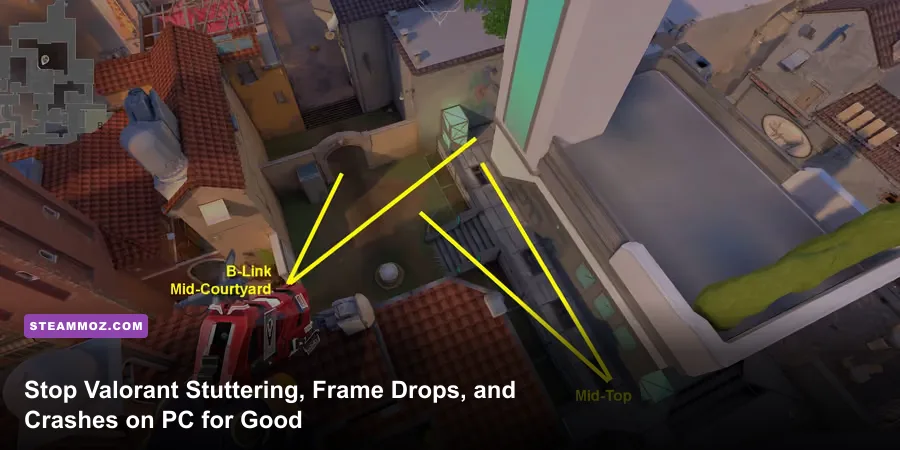 Valorant agent aiming down sights on Ascent during intense shootout