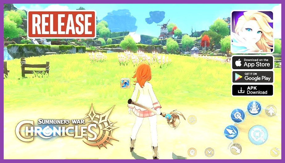 Summoners War Chronicles gameplay showing a team of monsters in combat