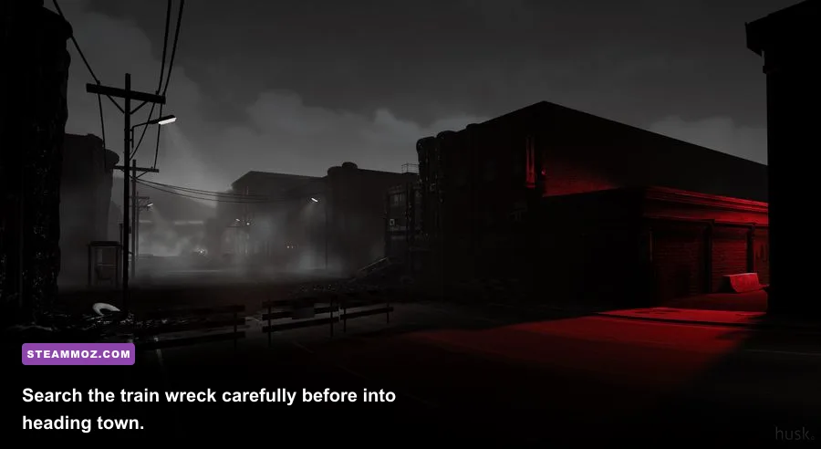 Husk protagonist exploring the train wreck at the beginning of the game