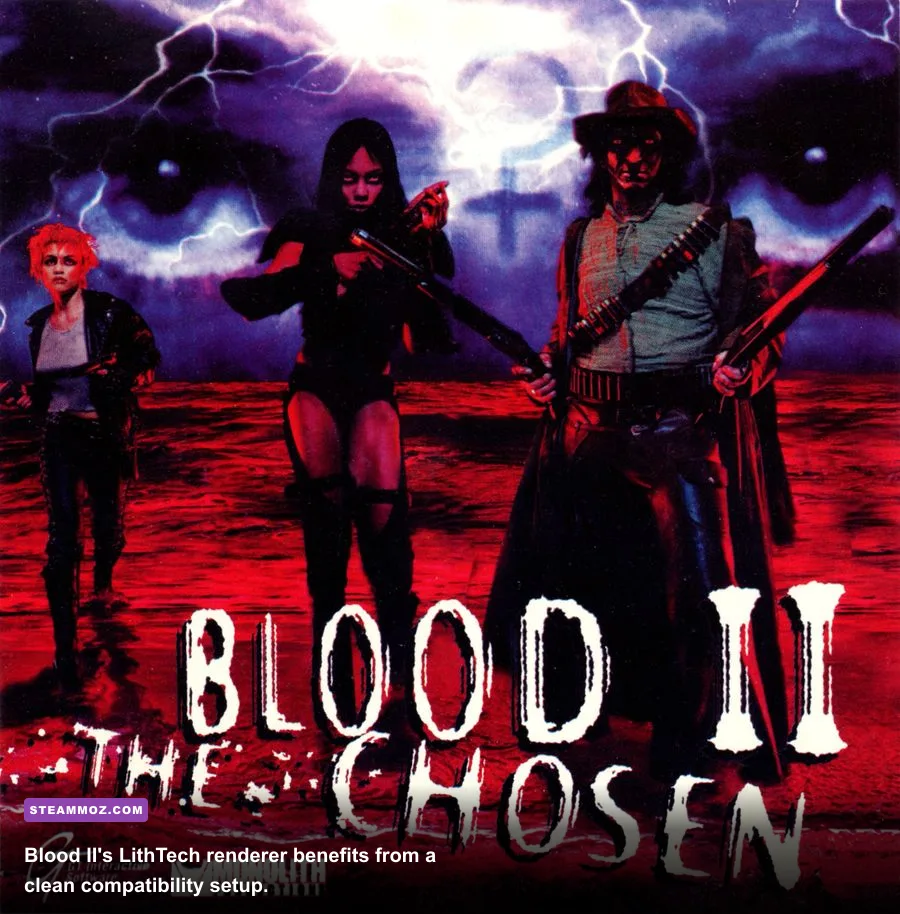 Blood II The Chosen LithTech 3D accelerated gameplay with Caleb aiming a weapon