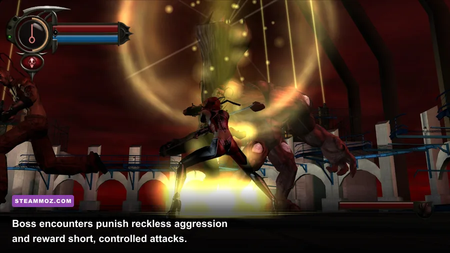 Rayne battling a boss in BloodRayne Terminal Cut