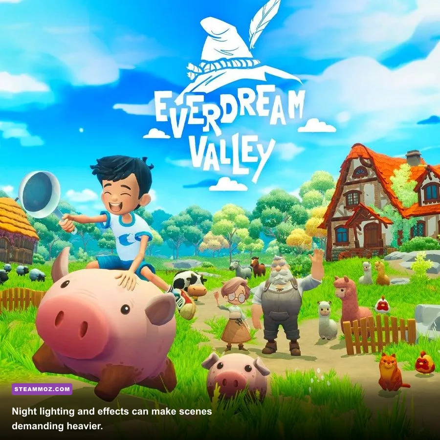 Everdream Valley night dream sequence with glowing environmental lighting