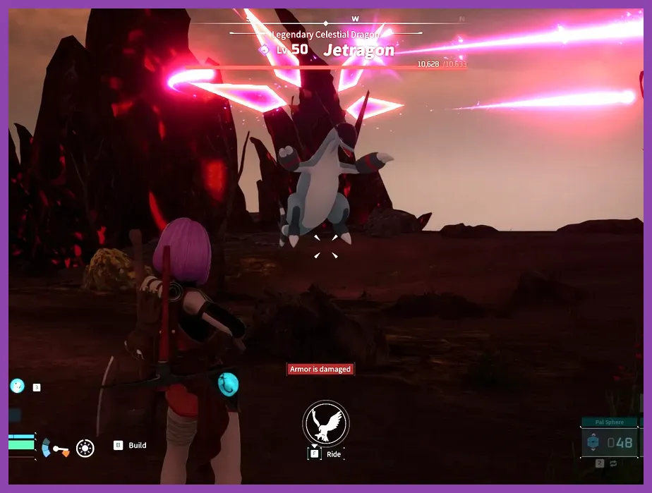 A high level Palworld player standing beside a Jetragon preparing for solo boss combat.