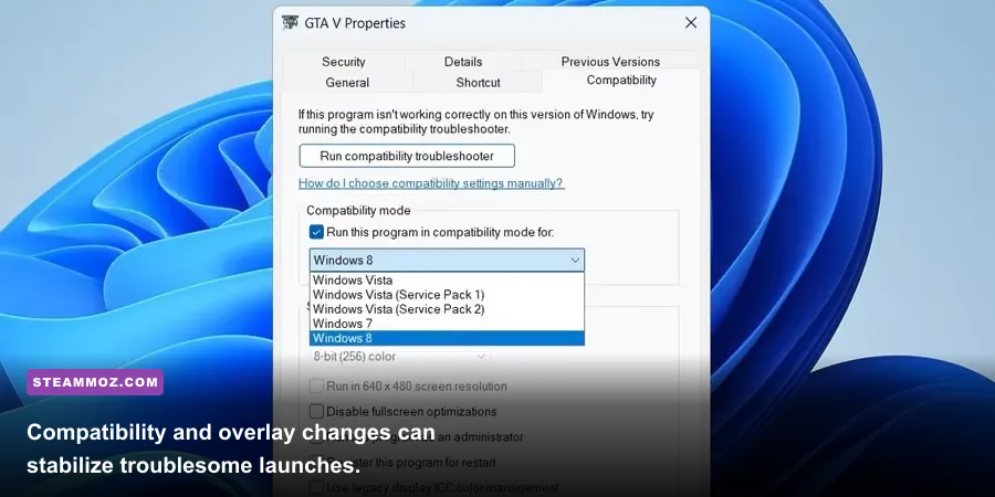 Windows compatibility settings used to troubleshoot Bottle: Pilgrim crashing on PC