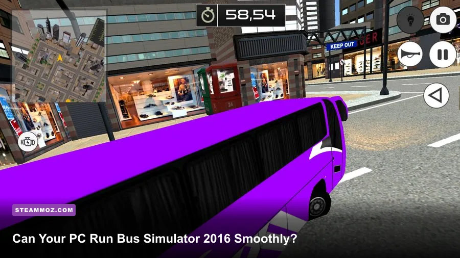 Bus Simulator 2016 bus driving through a detailed city street