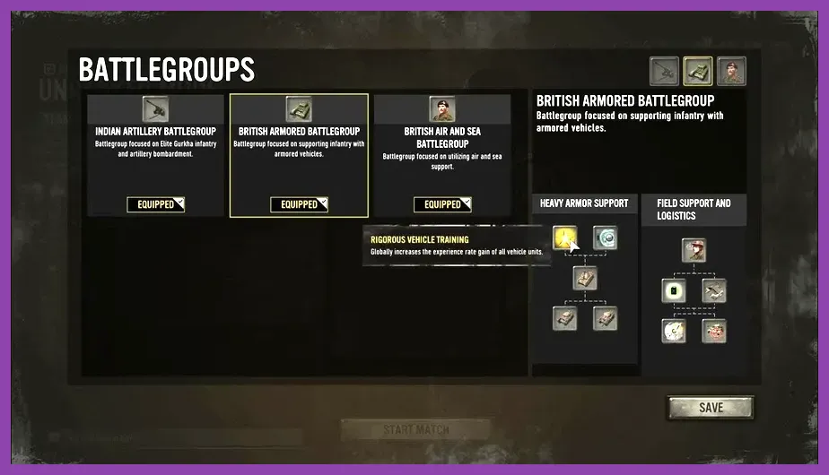 Company of Heroes 3 battlegroups menu