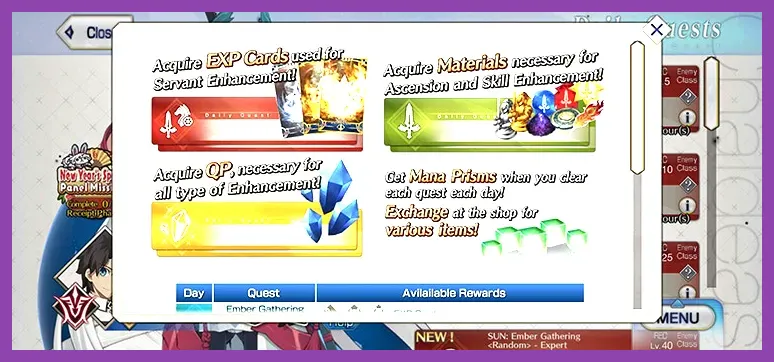 Fate Grand Order Chaldea Gate Ember Gathering daily quest