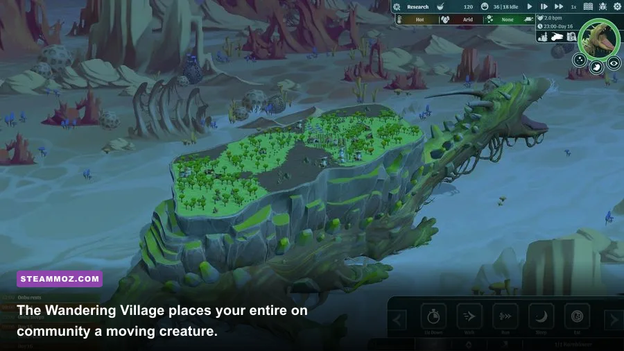 The Wandering Village settlement growing across the back of giant creature Onbu