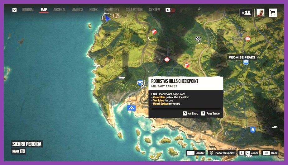 Far Cry 6 world map showing unlocked fast travel hideouts