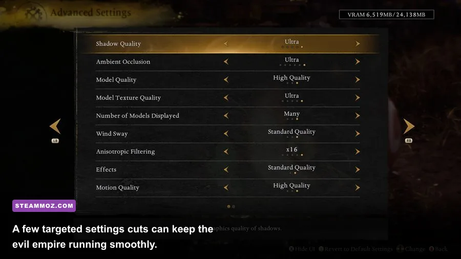 Dungeons 3 PC graphics settings showing resolution shadows and visual options
