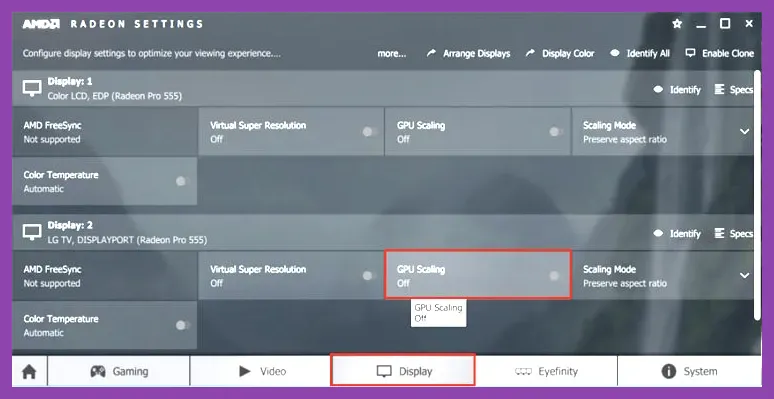AMD Radeon Super Resolution settings menu on handheld PC