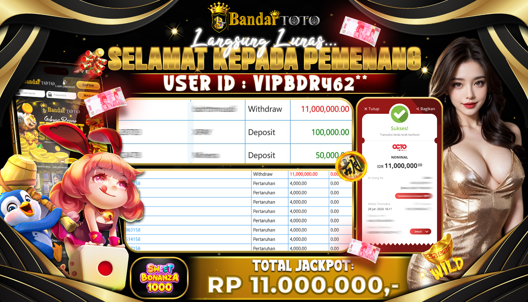 BANDARTOTO JACKPOT PP-SWEET BONANZA 11 JUTA DIBAYAR LUNAS,-