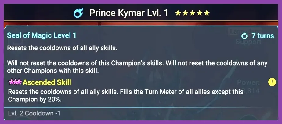 Prince Kymar resetting ally cooldowns in Raid Shadow Legends