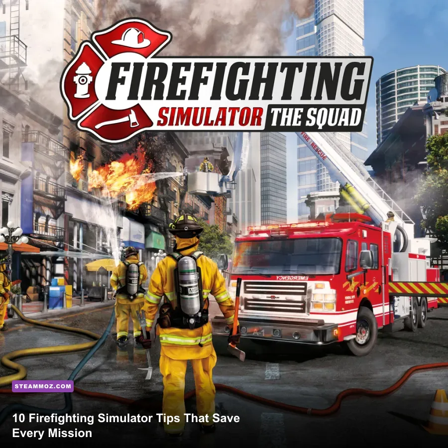 Firefighting Simulator The Squad firefighters battling a burning building