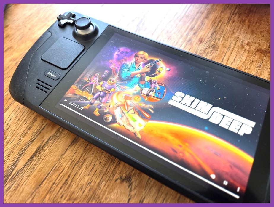 Gamer playing cheap indie PC games on a Steam Deck OLED handheld