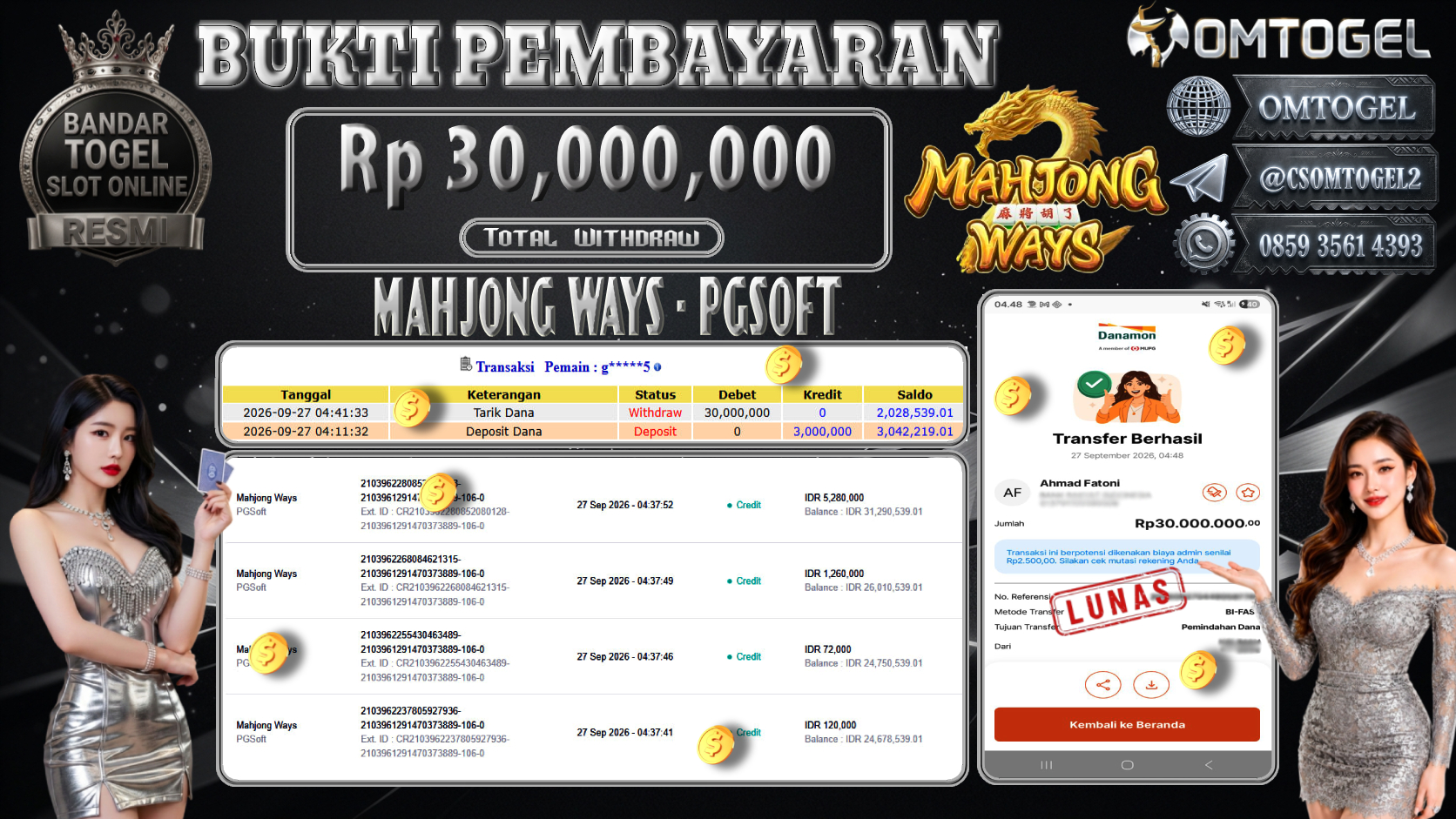 OMTOGEL JACKPOT PGSOFT MAHJONG WAYS Rp.30,000,000,- DIBAYAR LUNAS